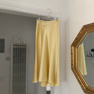 Yellow Satin Midi Skirt